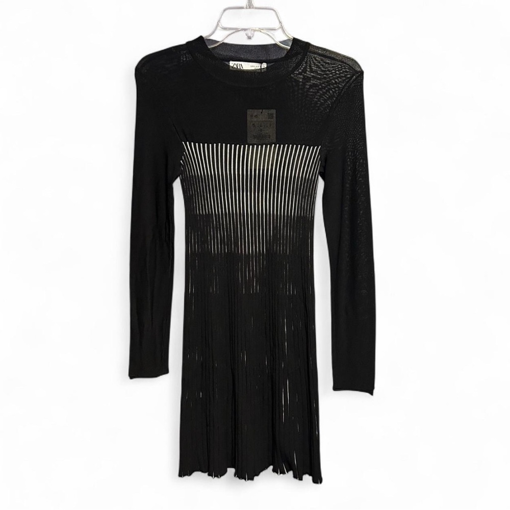 Zara Black and Silver Long Sleeve Sheath Dress